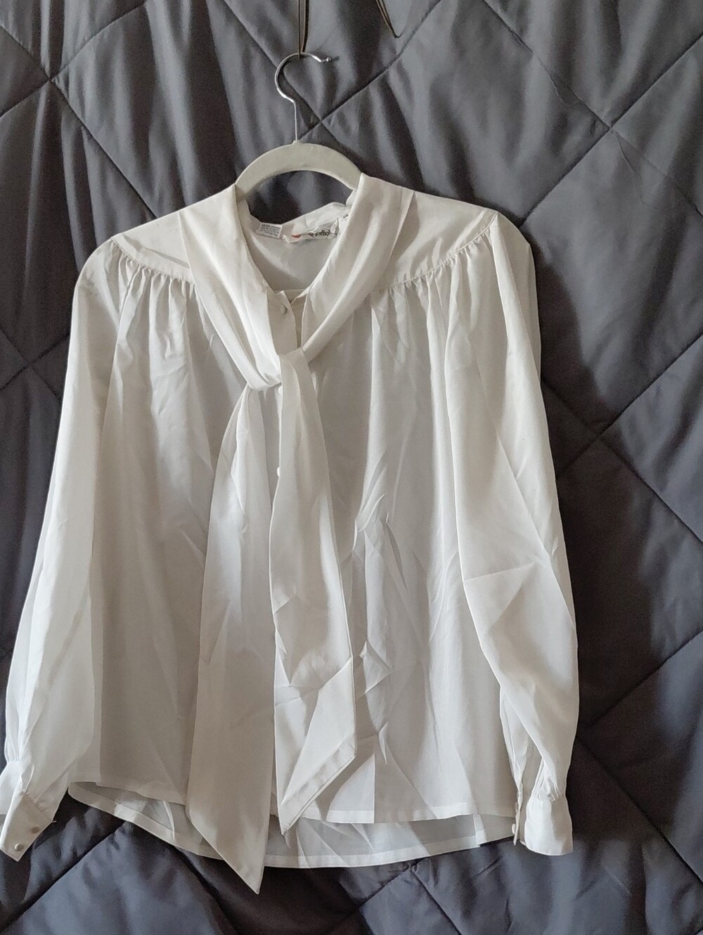 Vintage White Tie-Neck Blouse -  Women Tops